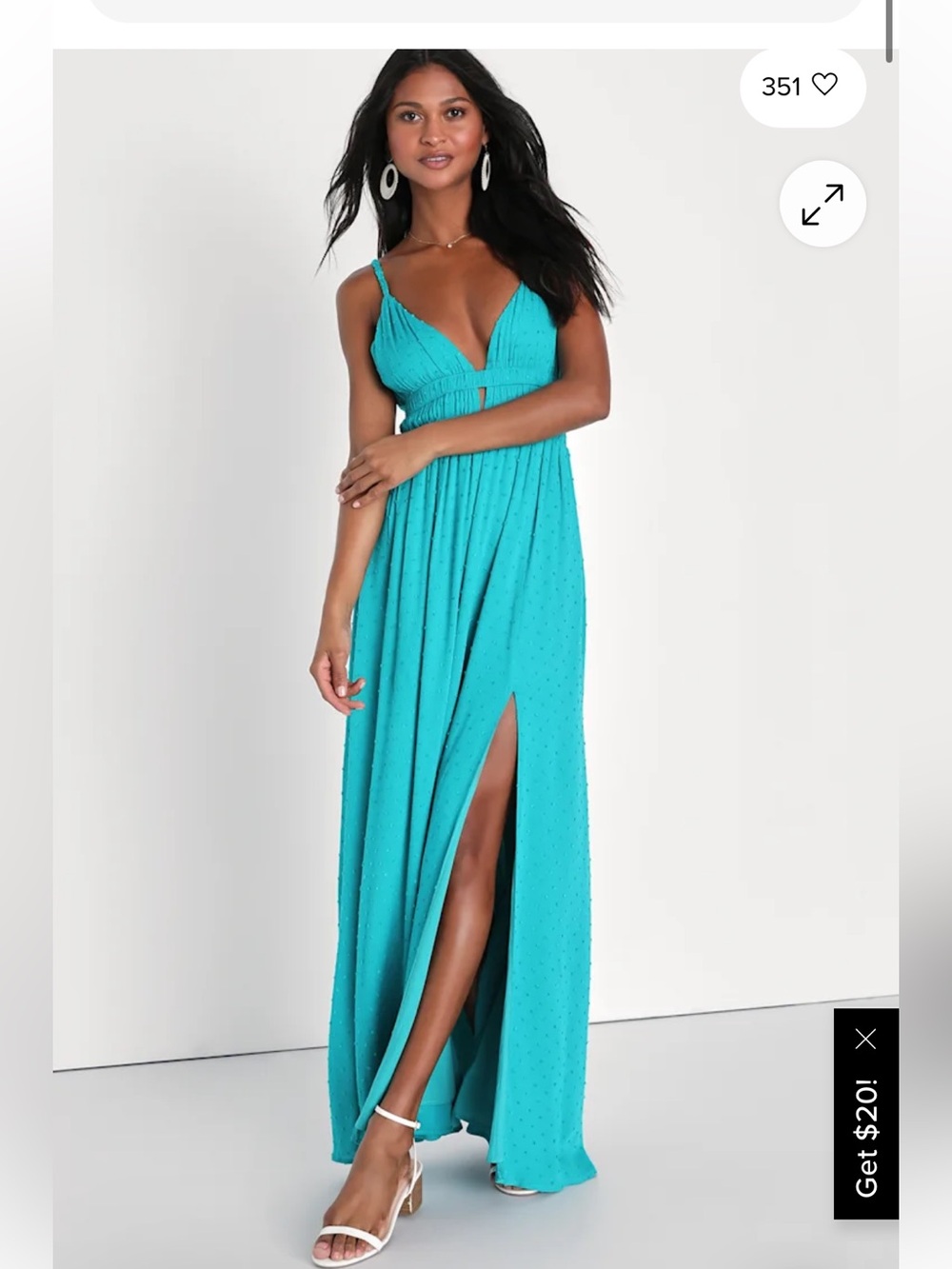 Lulus teal split leg max dress, small